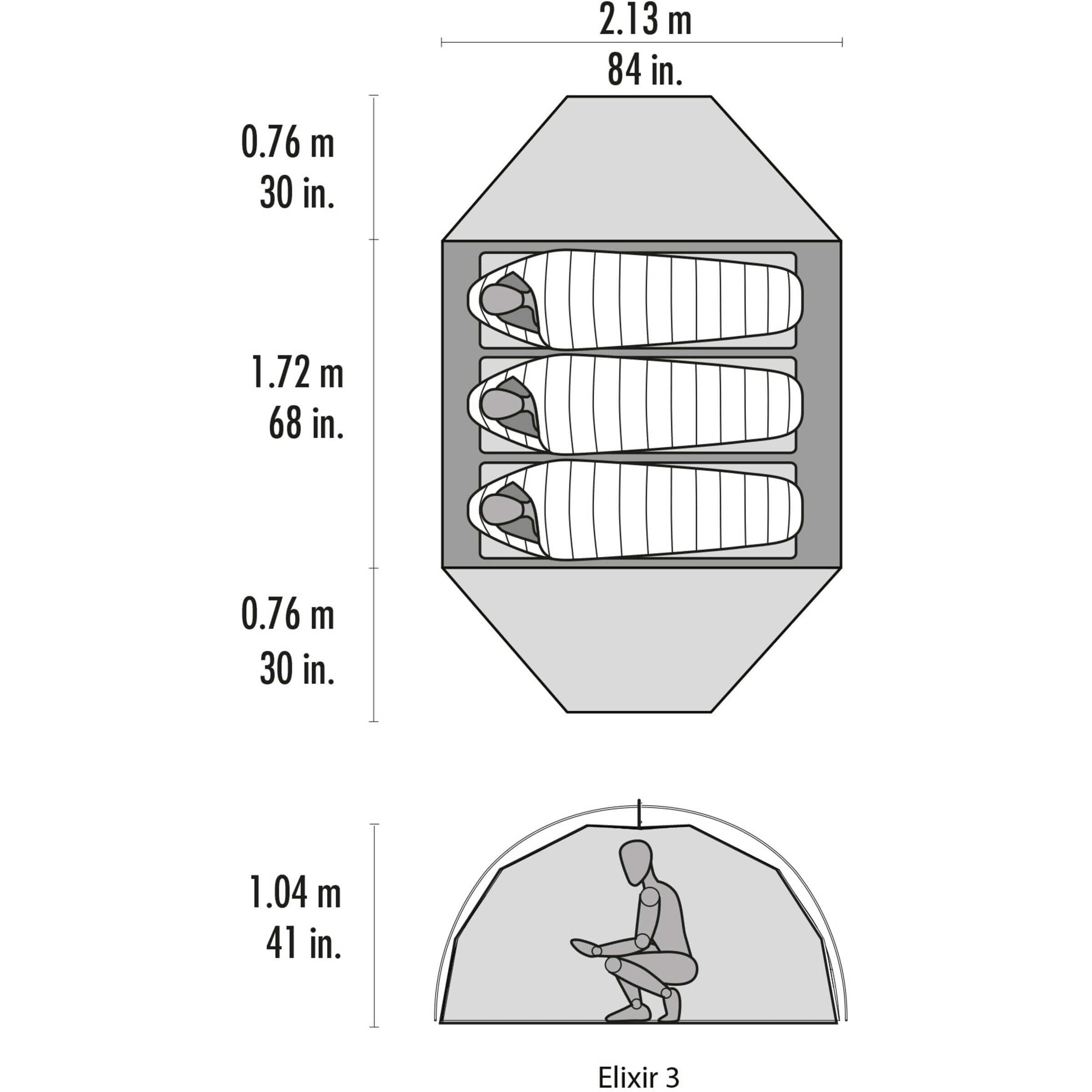 Måtten på det rymliga kupoltältet från MSR Elixir 3.