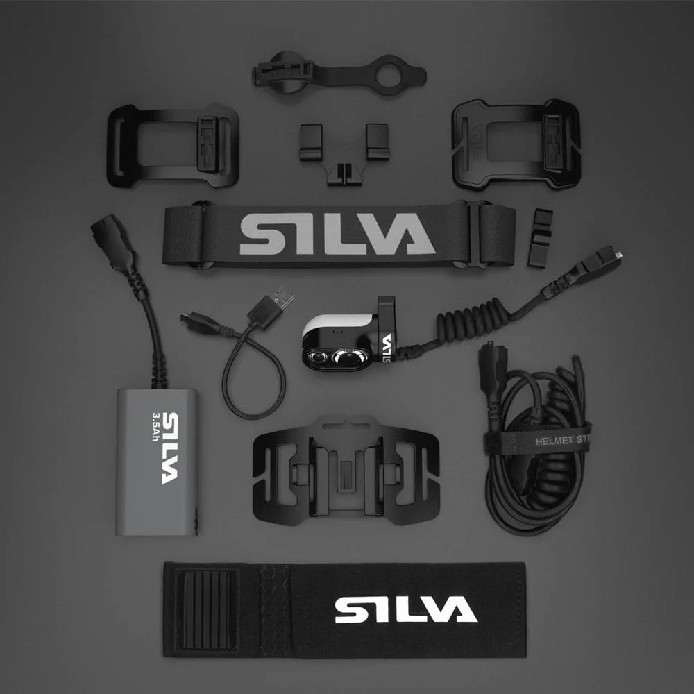Många tillbehör till pannlampa Cross Trail 7XT från Silva.