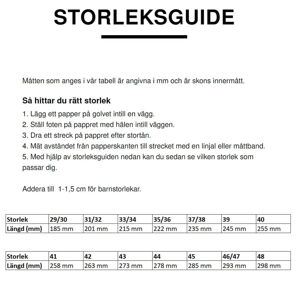 Storleksguide Powerboots.