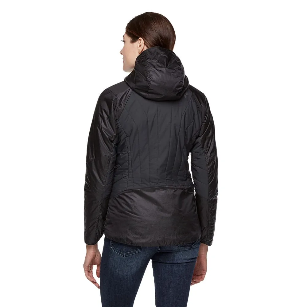 Baksidan av Vision Hybrid Hoody från Black Diamond med klätterhjälmkompatibel huva.
