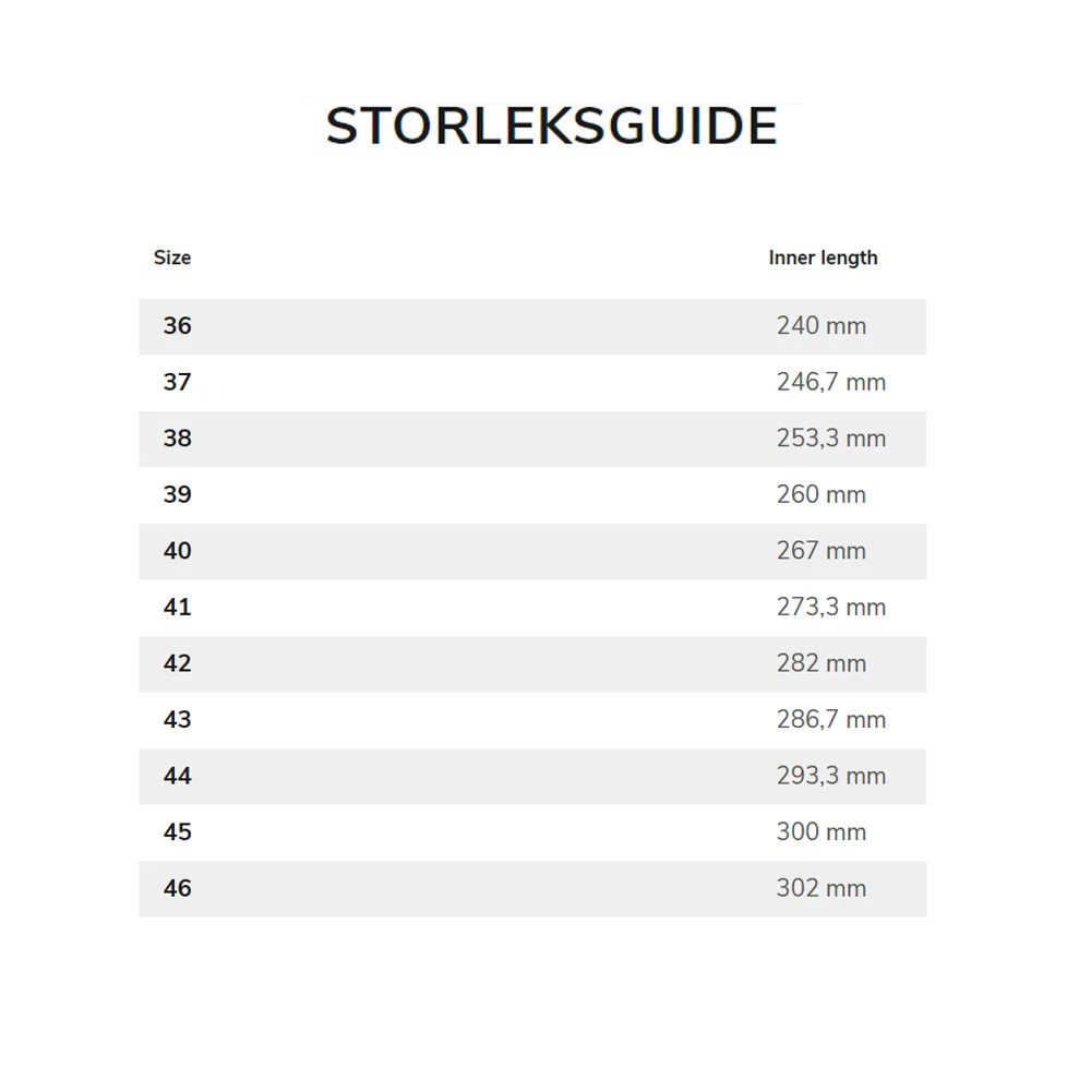 Tretorn Garpa storleksguide.