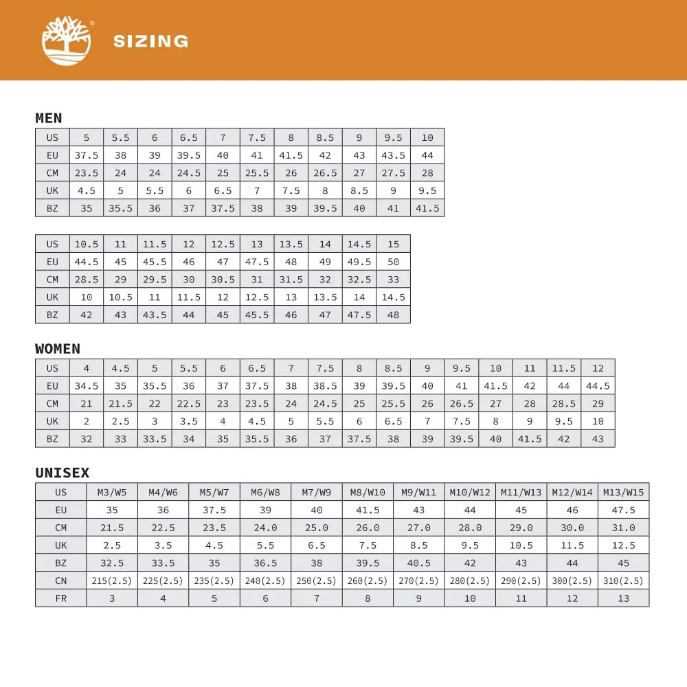 Timberland storleksguide.
