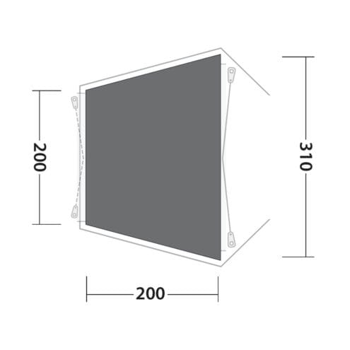 Ritning med mått av Outwell Woodcrest Footprint.