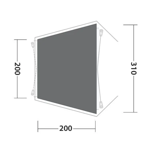 Ritning med mått av Outwell Woodcrest Footprint.