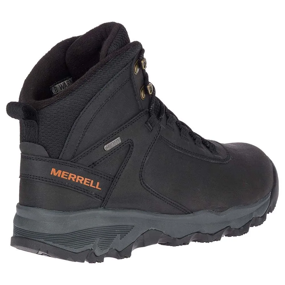 Ett par stabila Merrell Vigo Thermo Mid Leather Waterproof vandringskängor (herr) snett bakifrån