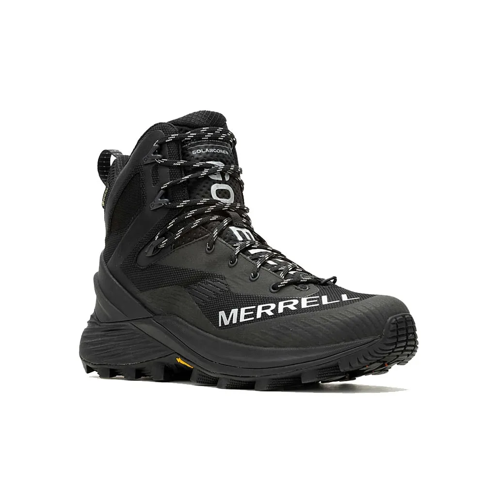 Ett par stabila Merrell MTL Thermo Rouge 4 Mid GTX löparskor för vinter (herr) snett framifrån