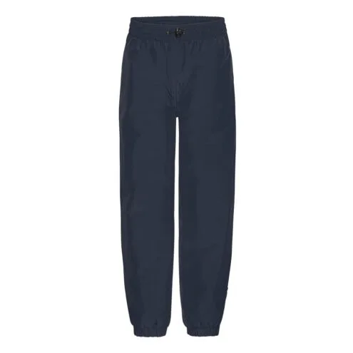 Ett par praktiska och varmfodrade Molo Wild fodrad regnbyxor (barn/junior) i färgen night navy - framifrån