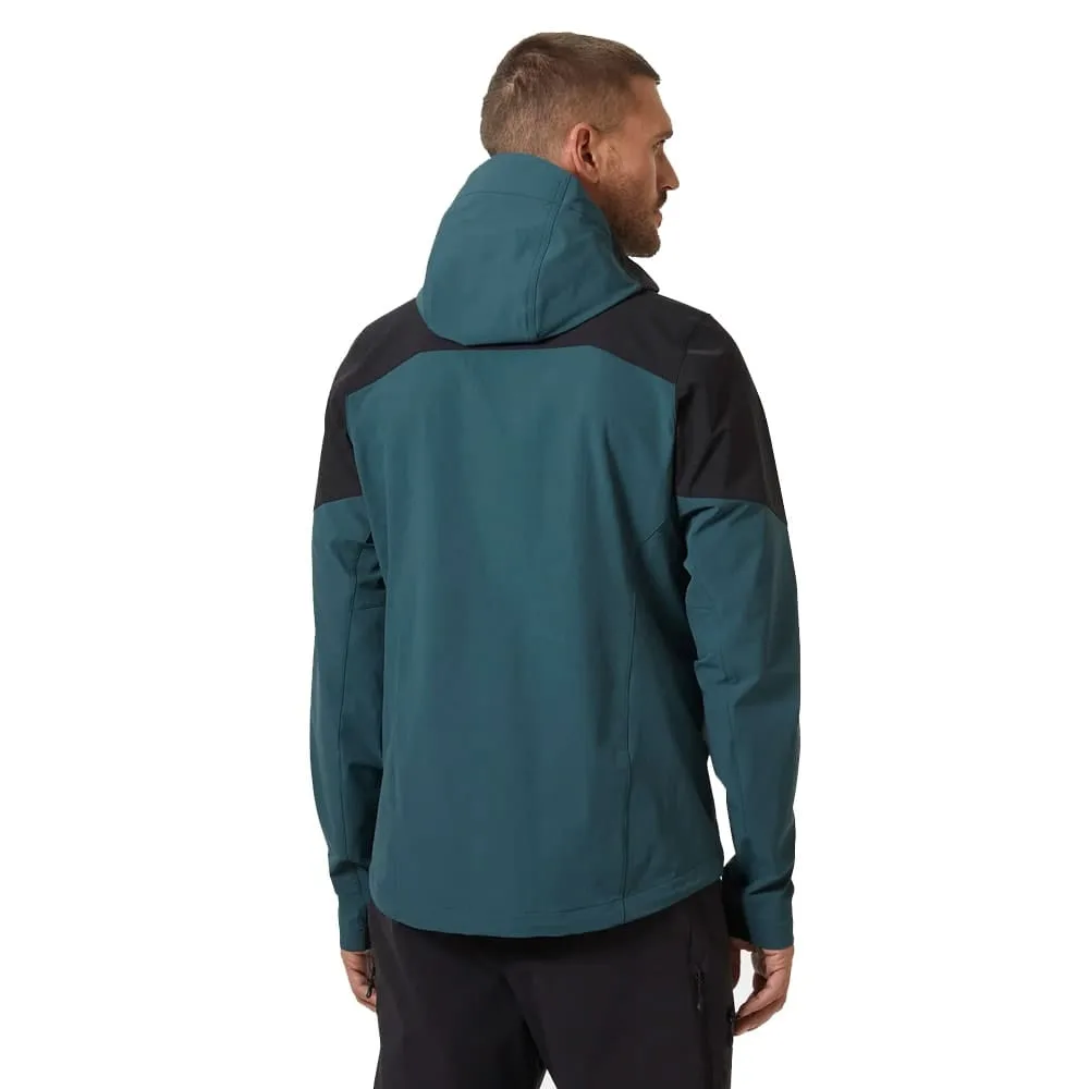 En modell visar baksida av En vind och vattenavisande Helly Hansen Blaze Hooded Softshell Jacket skaljacka (herr)