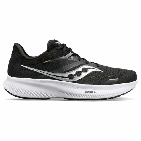 En bekväm och stabil Saucony Ride 16 löparskor (dam) i färgerna black/white