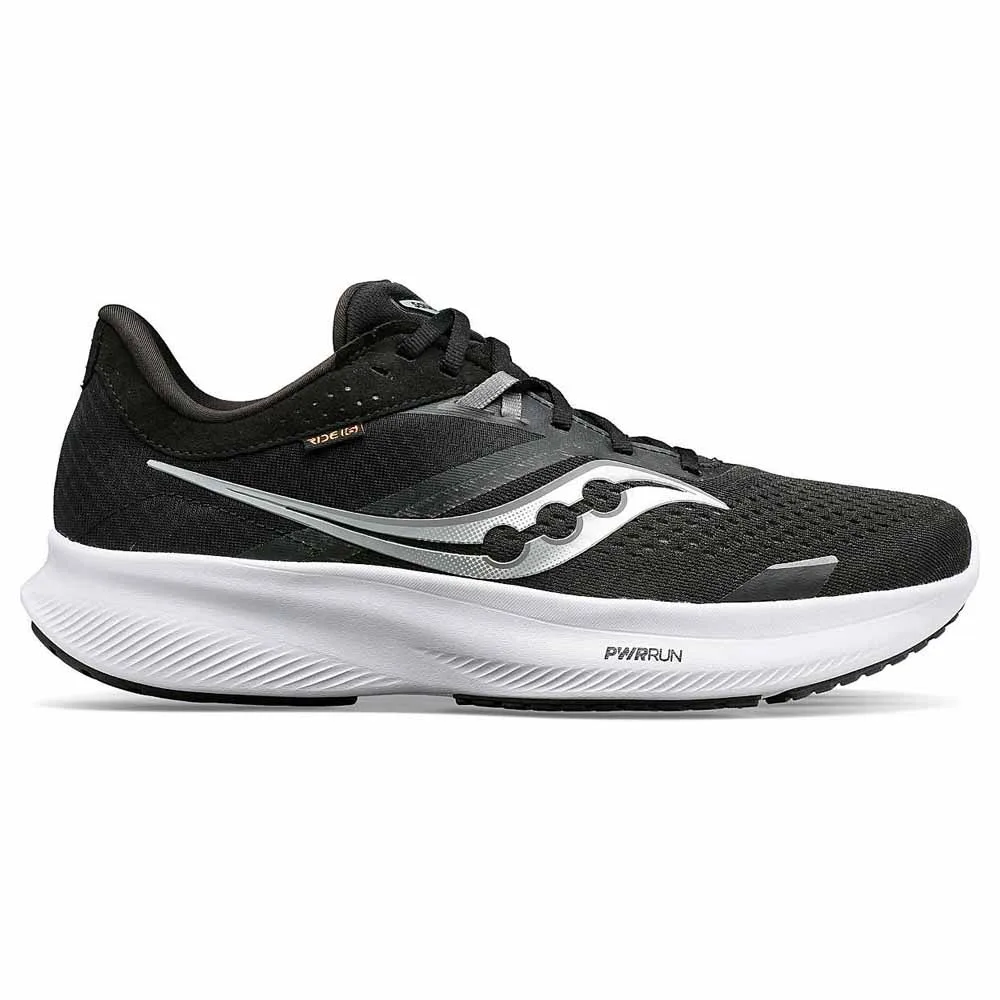 En bekväm och stabil Saucony Ride 16 löparskor (dam) i färgerna black/white