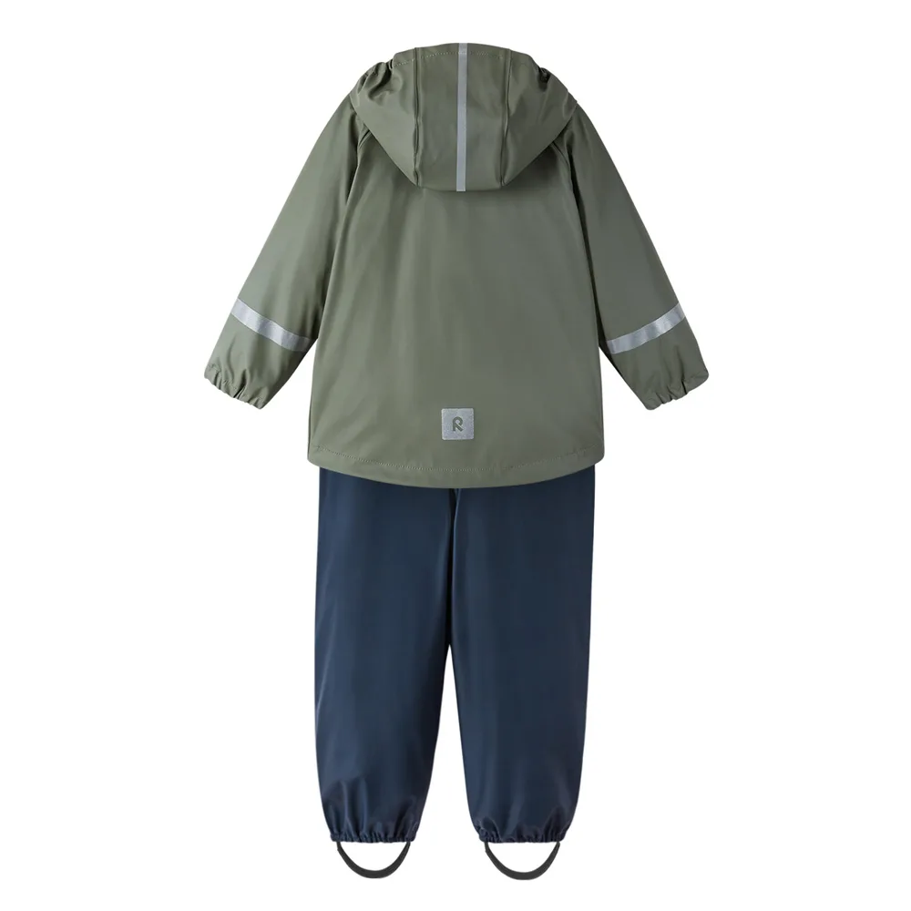 baksida av Reima Tihku Rain Outfit regnställ (barn)