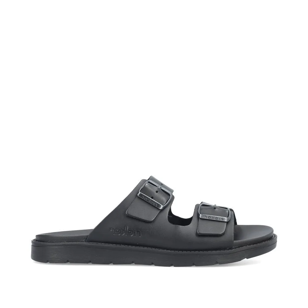 Utsida profil av lätta och luftiga Rieker 24290-00 tvåremssandaler (herr)