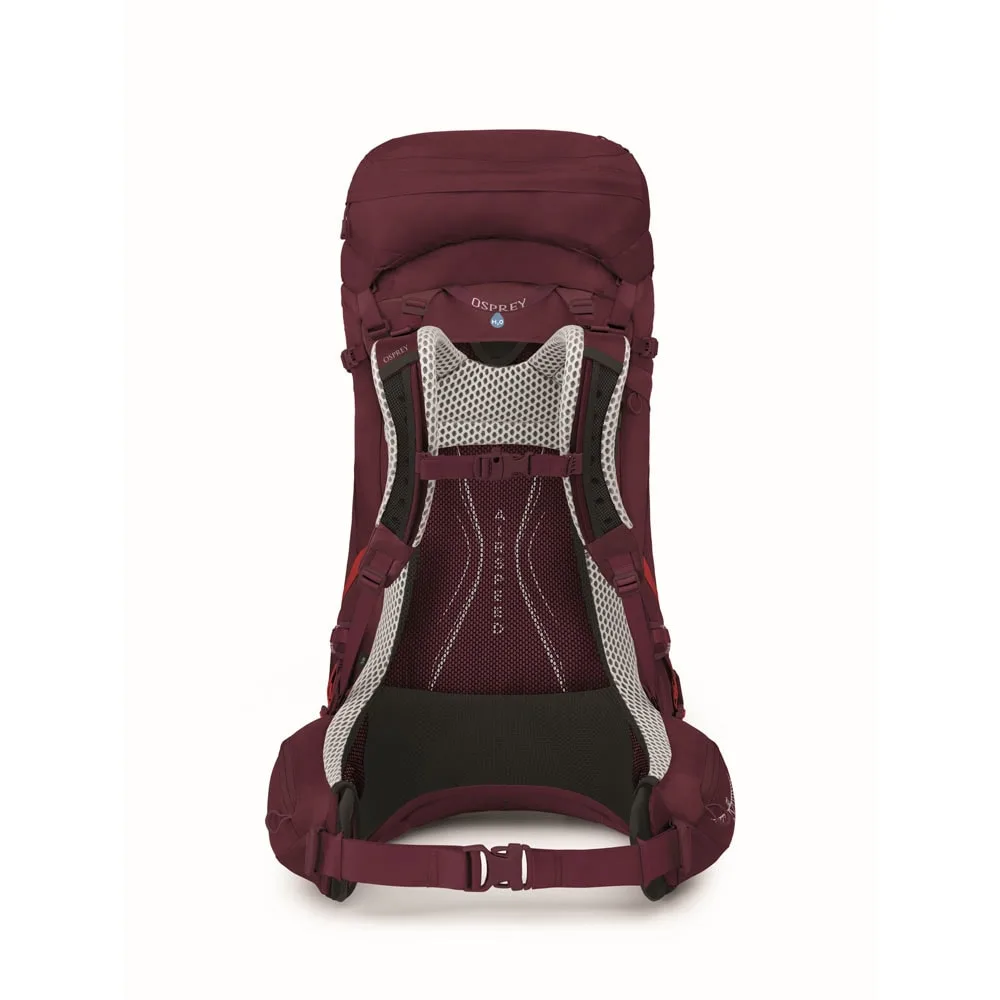 Baksida rygg av lågviktig Osprey Aura AG LT 50L vandringsryggsäck (dam)