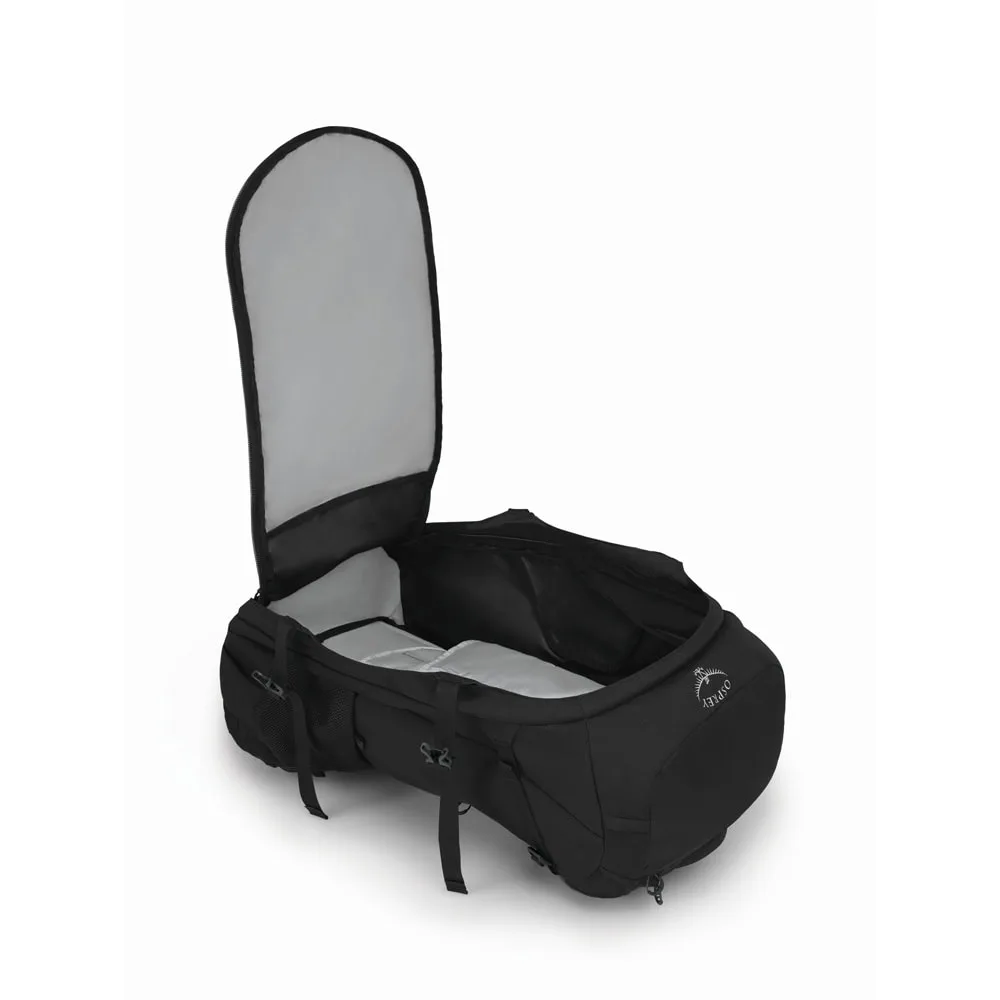 ett öppet lock på Osprey Farpoint Trek 55L vandrings och reseryggsäck (herr)