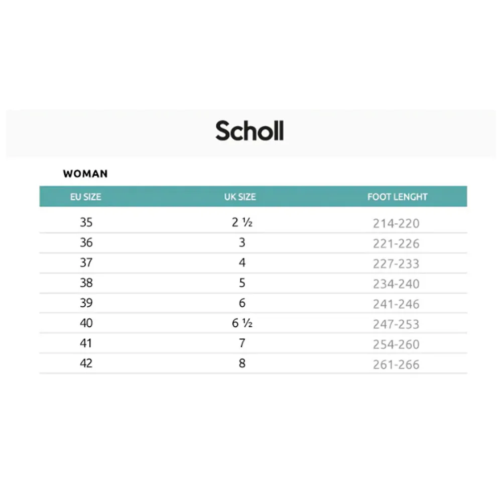 storleksguide till Scholl Heaven sandaler (dam)