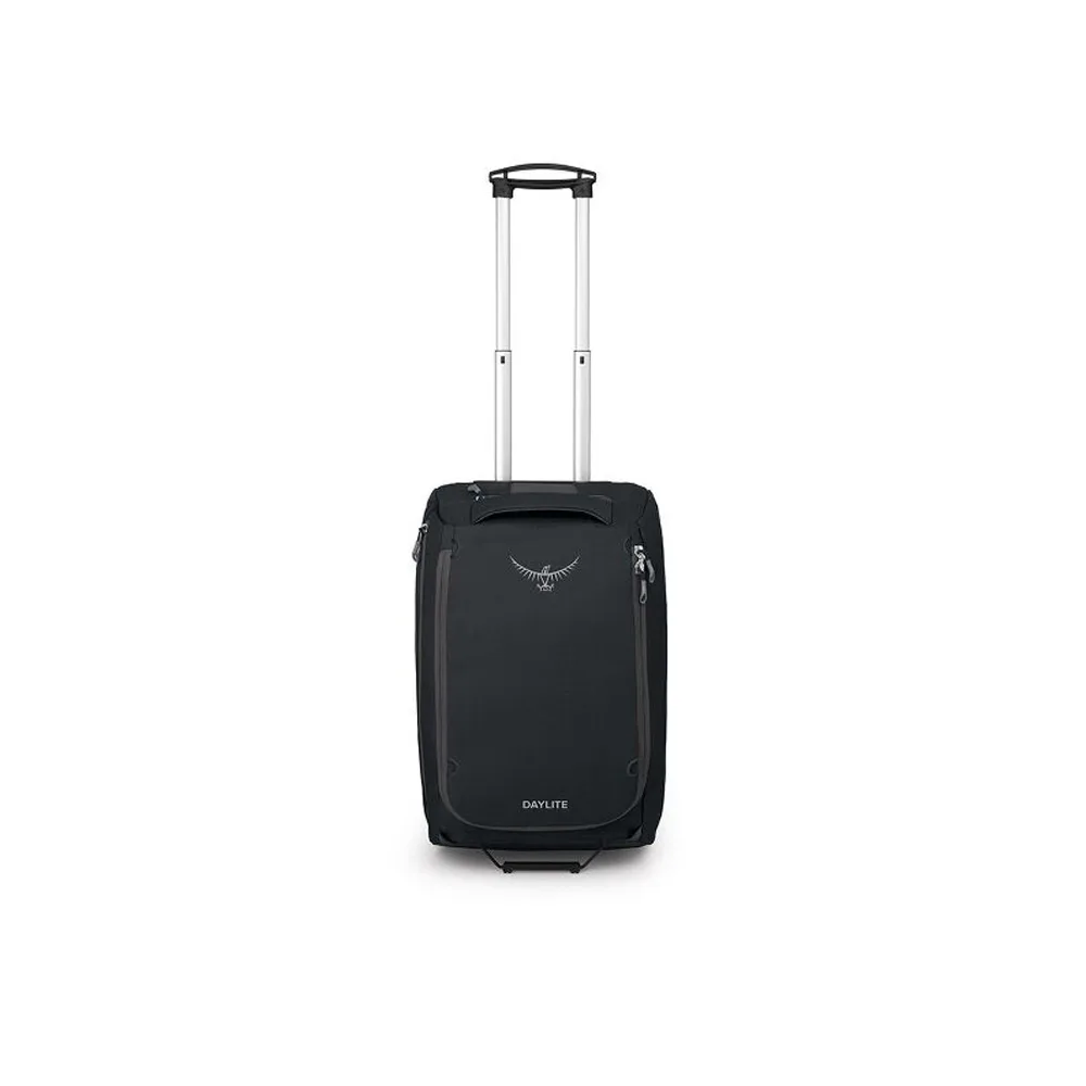 En svart Osprey Daylite Carry-On Wheeled Duffel 40 L resväska