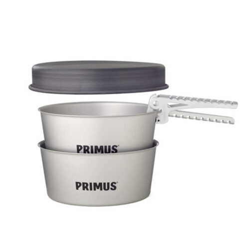 Praktiskt PRIMUS Essential Pot Set 1.3L med kastruller och stekpanna.