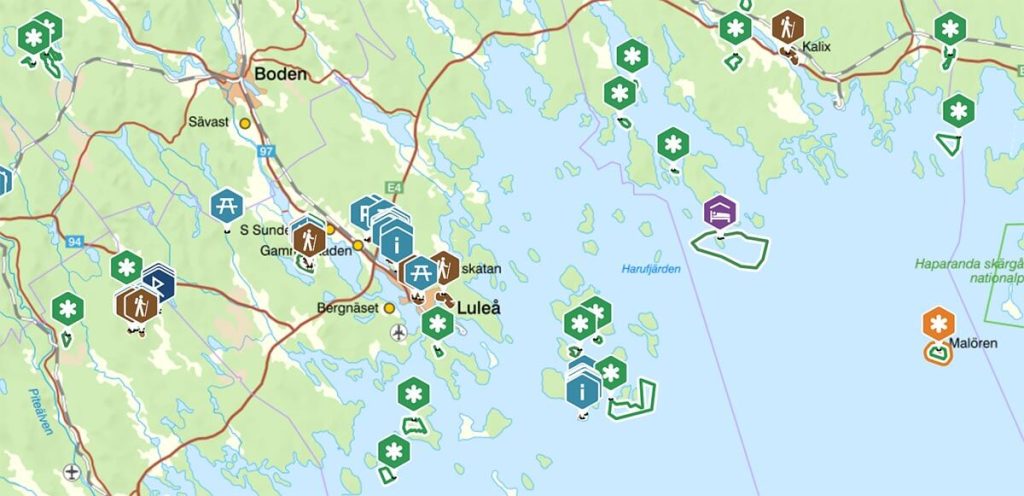 Karta över Luleås skärgård med tips på hemester.