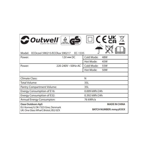 information om Outwell ECOcool Slate Grey 35 liter 12V kylbox