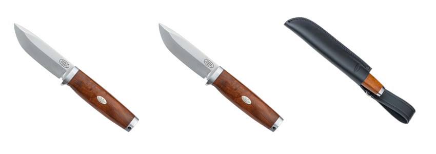 Pålitlig jaktkniv med SK2L Embla jaktkniv från Fällkniven med skaft av desert ironwood.
