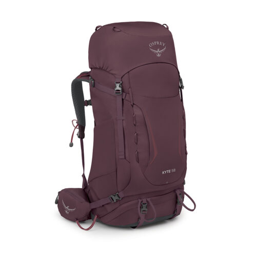 Rymlig ryggsäck från osprey kyte 58 passar för vandring färgen lila.