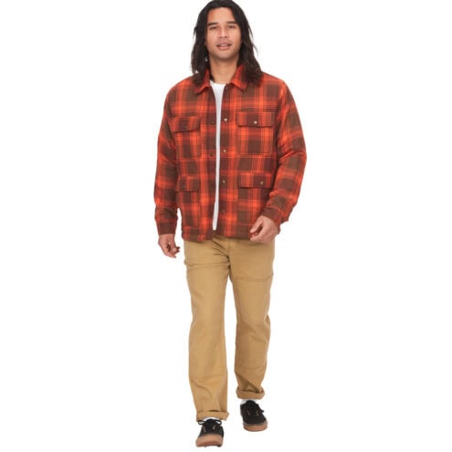 Marmot Ridgefield Sherpa Flannel Shirt Jacket på en modell -öppen