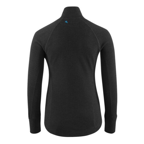 Baksidan av Klättermusen Huge Half Zip Sweater tröja med halv dragkedja i färgen svart