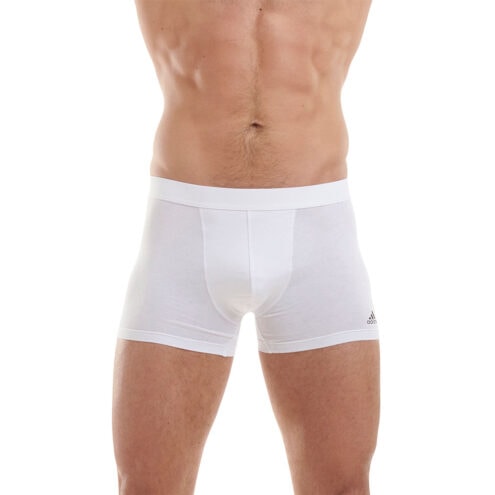 Ett par vita Adidas Trunk 3-pack boxers (herr) på en modell framifrån