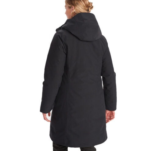 Marmot chelsea coat (dam) på en modell som vänder ryggen mot kameran