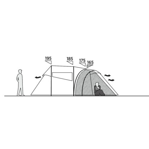 Utsida ritning av deyt praktisk Easy Camp Alicante 600 Twin tunneltält för 6 personer