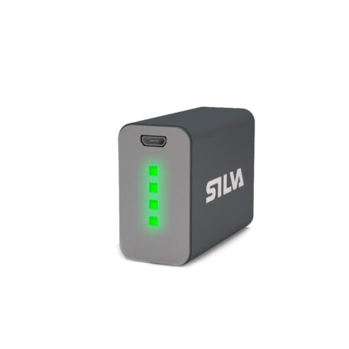 Ett praktiskt Silva Headlamp Battery 2.0 batteri (cross trail & trail speed) som visar batterinivå